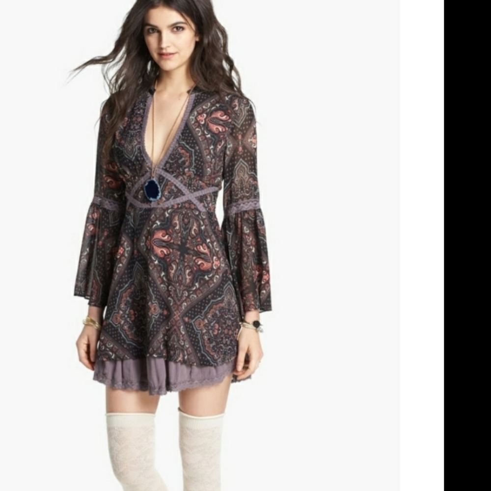 Free People"Moonlight Bay" Boho Bell Sleeve Dress